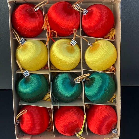 Vintage Japan Satin 1 3/4" Ornaments with Tassel -1 dozen boxed - Picture 8 of 13